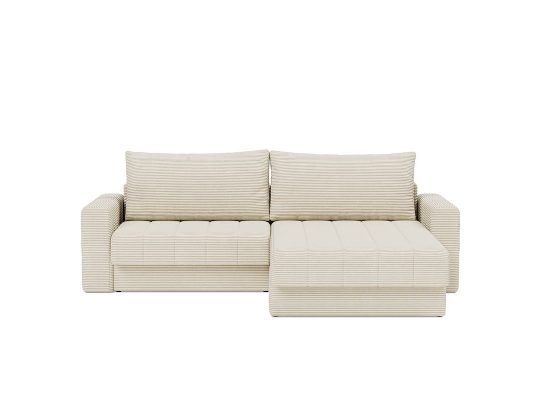 Canapea extensibila cu sezlong si brate, Akello, 187x200 cm, tesatura la alegere #material_594-corduroy-ivory
