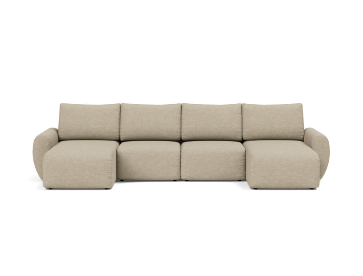 Canapea extensibila in forma de U Norum cu brate rotunjite 145x320cm, tesatura la alegere #material_356-taura-sand