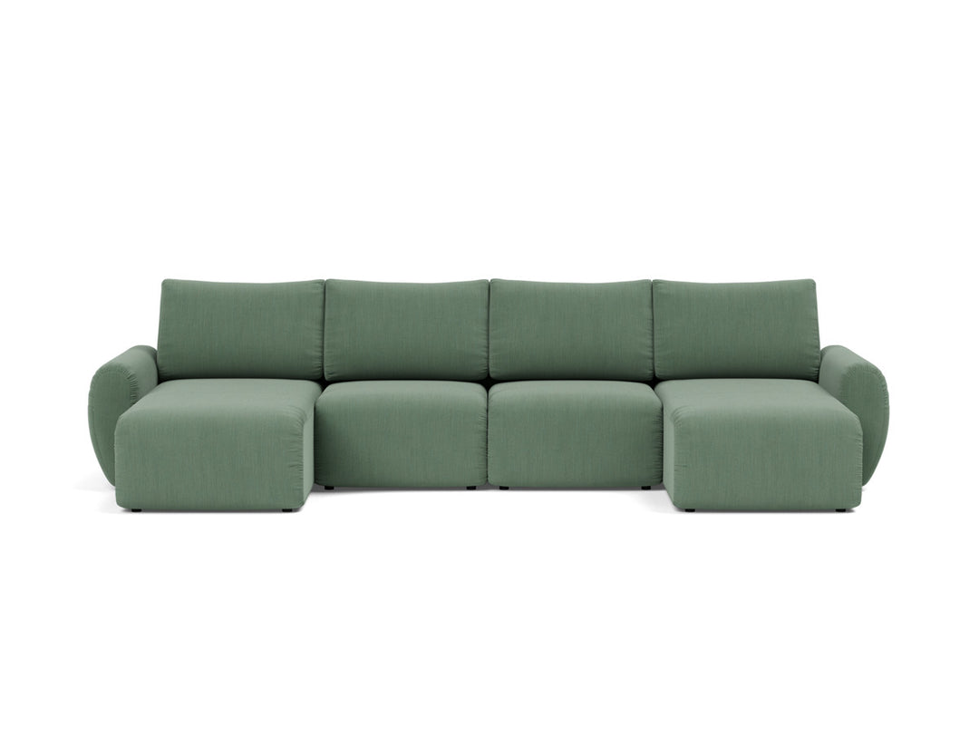 Canapea extensibila in forma de U Norum cu brate rotunjite 145x320cm, tesatura la alegere #material_518-elegance-green