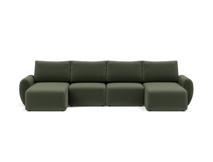 Canapea extensibila in forma de U Norum cu brate rotunjite 145x320cm, tesatura la alegere #material_413-esina-olive-green