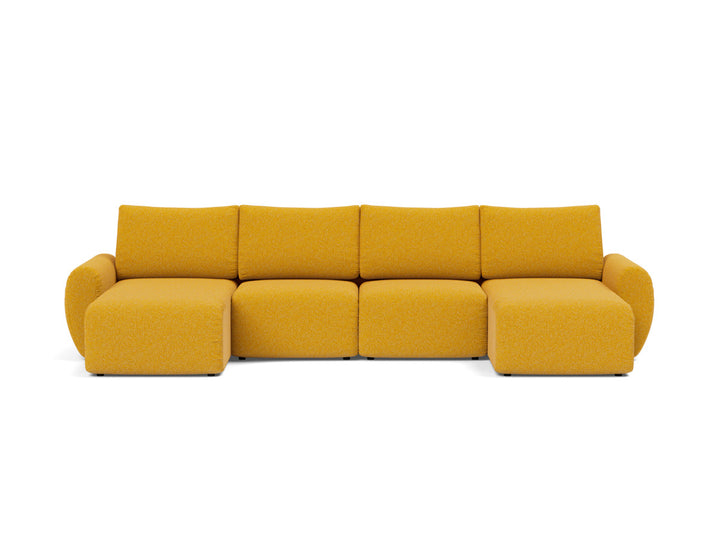 Canapea extensibila in forma de U Norum cu brate rotunjite 145x320cm, tesatura la alegere #material_536-boucl-ochre
