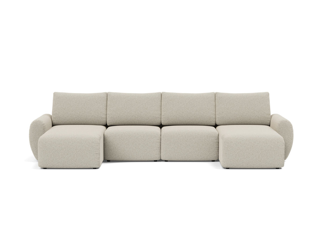 Canapea extensibila in forma de U Norum cu brate rotunjite 145x320cm, tesatura la alegere #material_539-boucl-beige