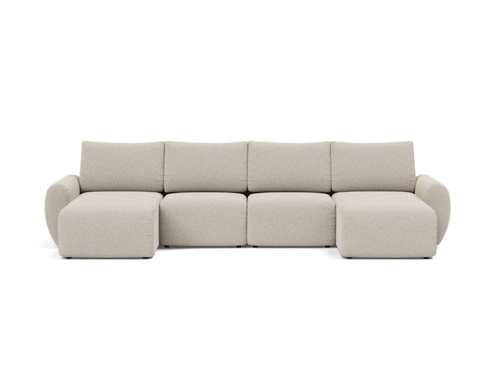Canapea extensibila in forma de U Norum cu brate rotunjite 145x320cm, tesatura la alegere #material_539-boucl-beige