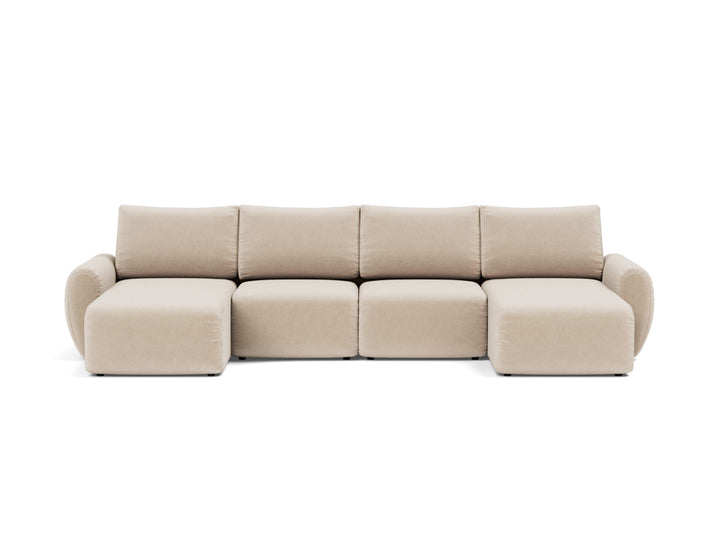 Canapea extensibila in forma de U Norum cu brate rotunjite 145x320cm, tesatura la alegere #material_410-esina-almond