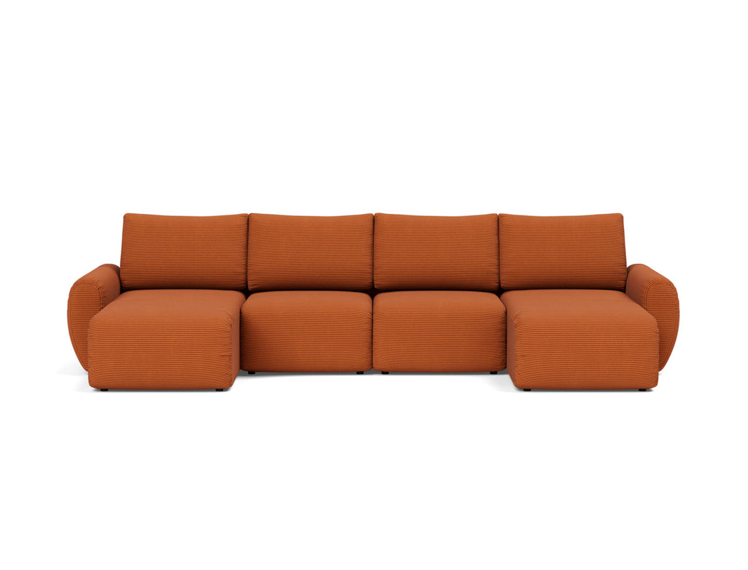 Canapea extensibila in forma de U Norum cu brate rotunjite 145x320cm, tesatura la alegere #material_595-corduroy-burnt-orange