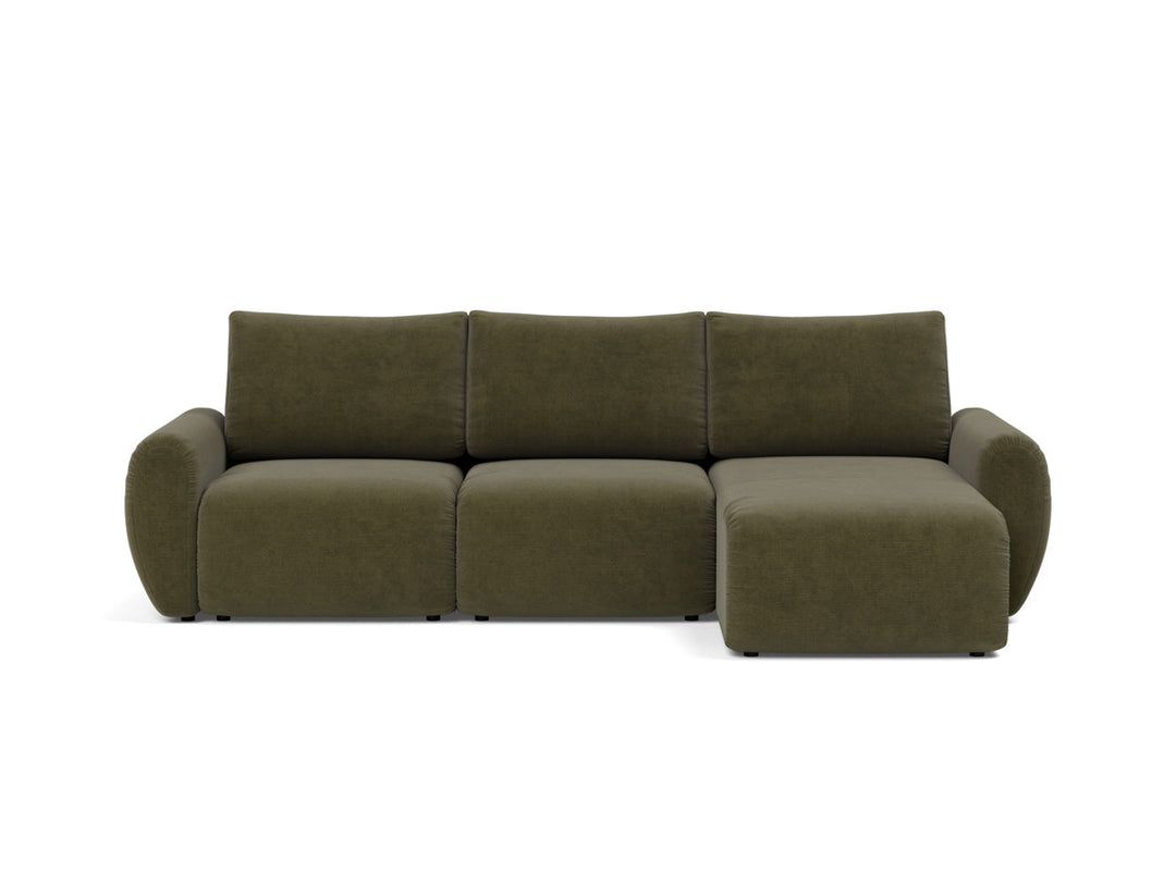 Canapea extensibila cu sezlong Norum cu brate rotunjite 145x240cm, tesatura la alegere #material_316-cordufine-pine-green