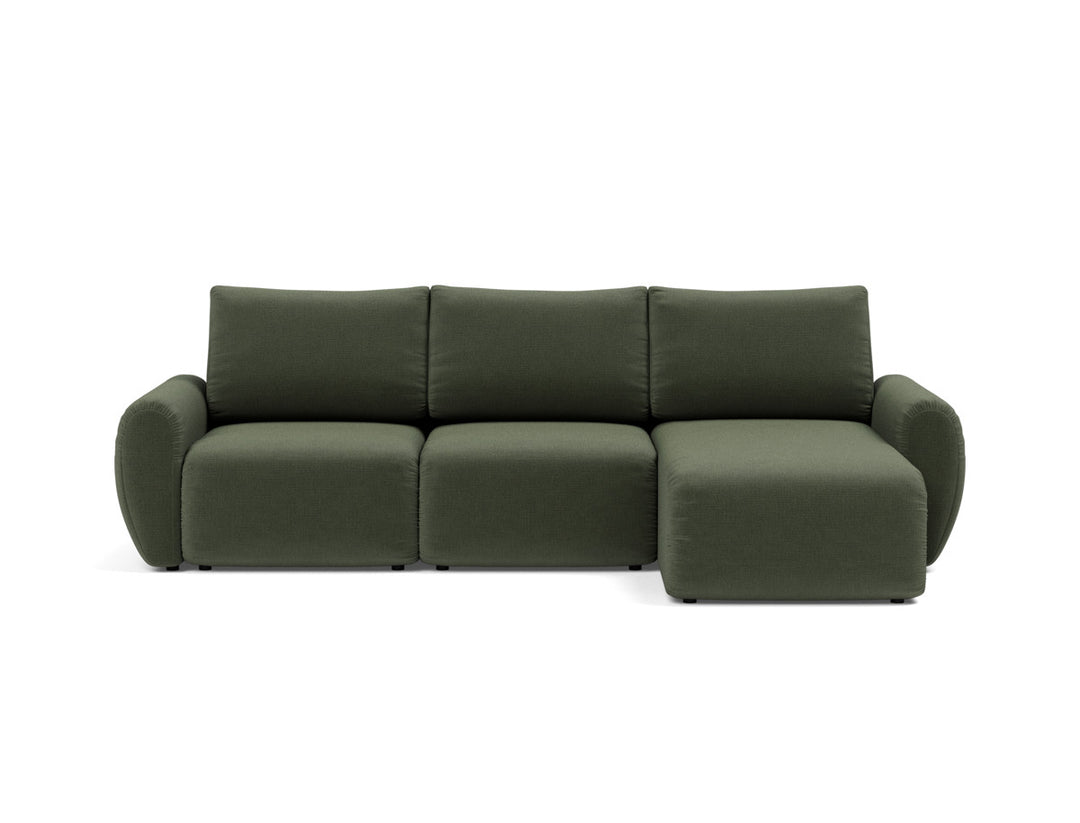 Canapea extensibila cu sezlong Norum cu brate rotunjite 145x240cm, tesatura la alegere #material_413-esina-olive-green