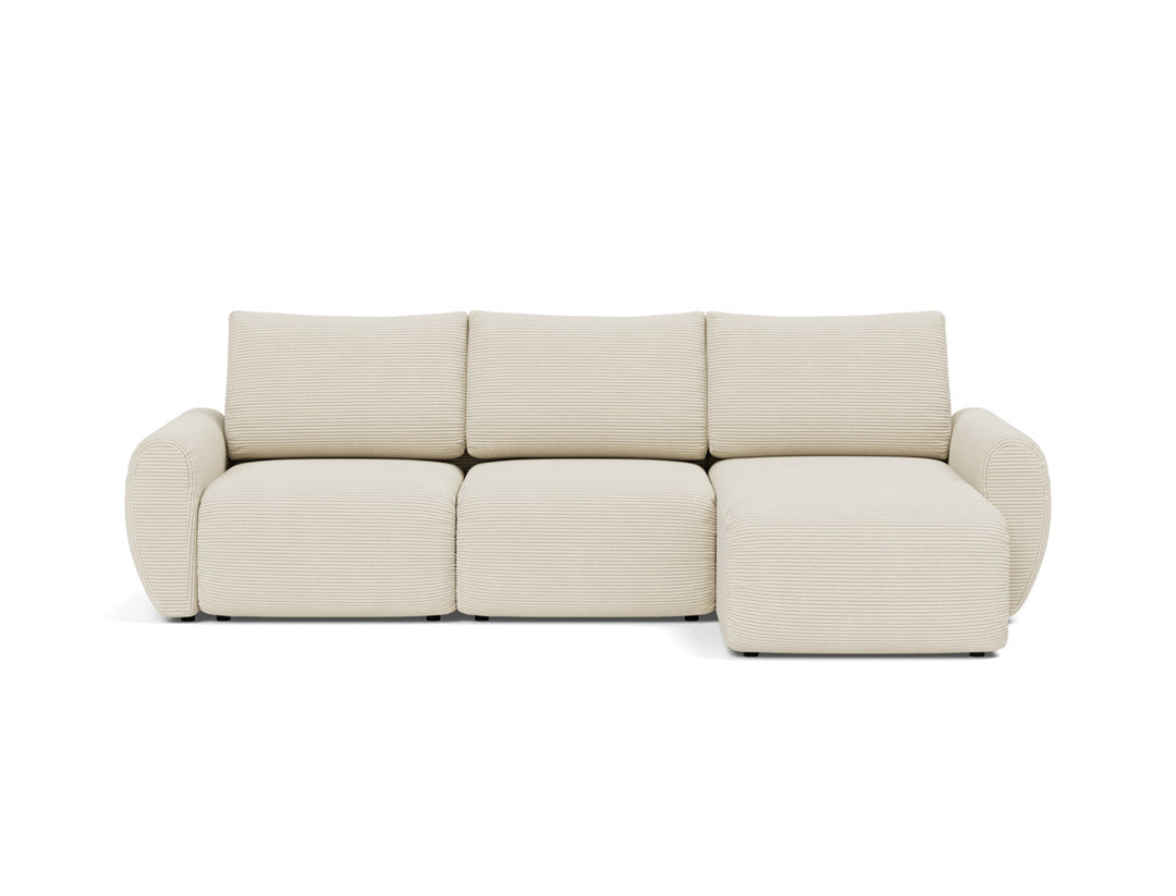 Canapea extensibila cu sezlong Norum cu brate rotunjite 145x240cm, tesatura la alegere #material_594-corduroy-ivory