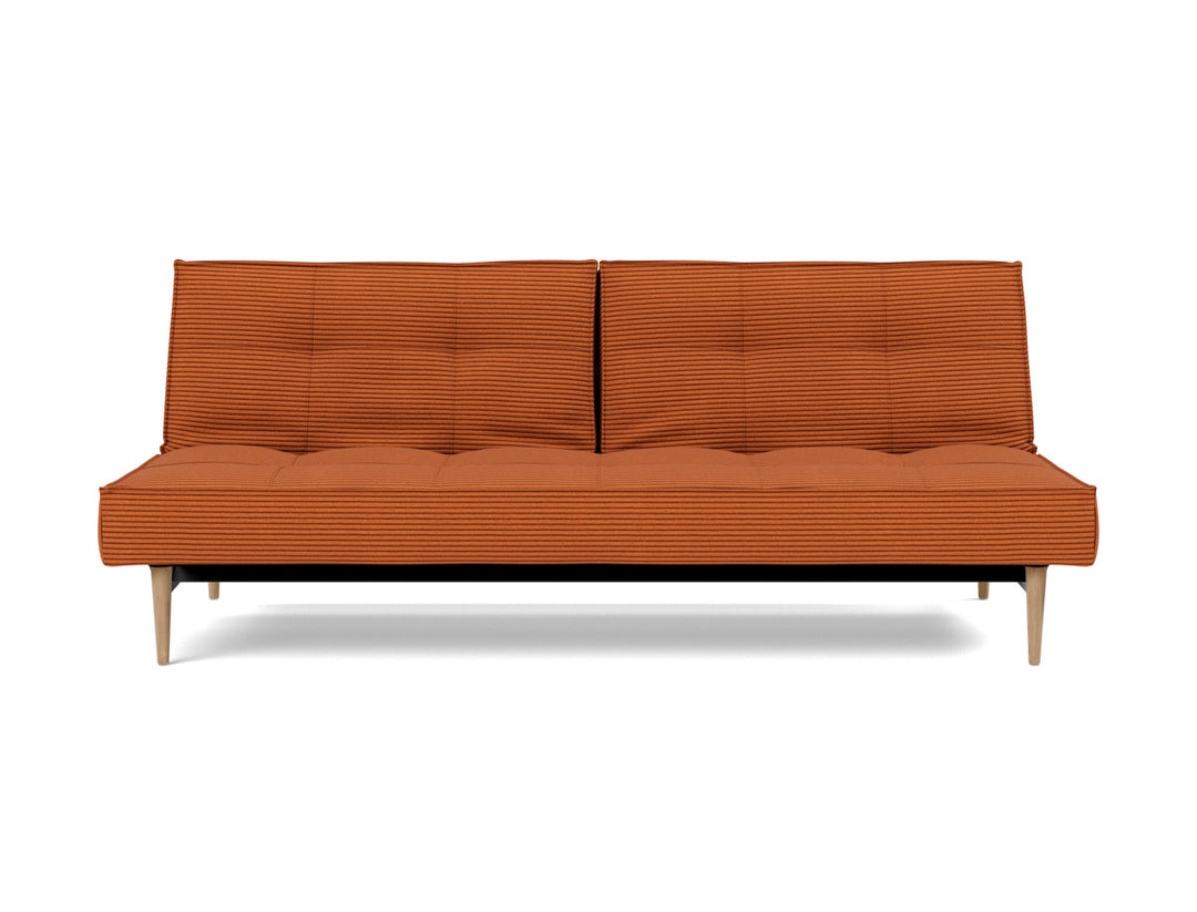 Canapea extensibila Splitback Styletto / lemn natur 115x210cm, tesatura la alegere #material_595-corduroy-burnt-orange