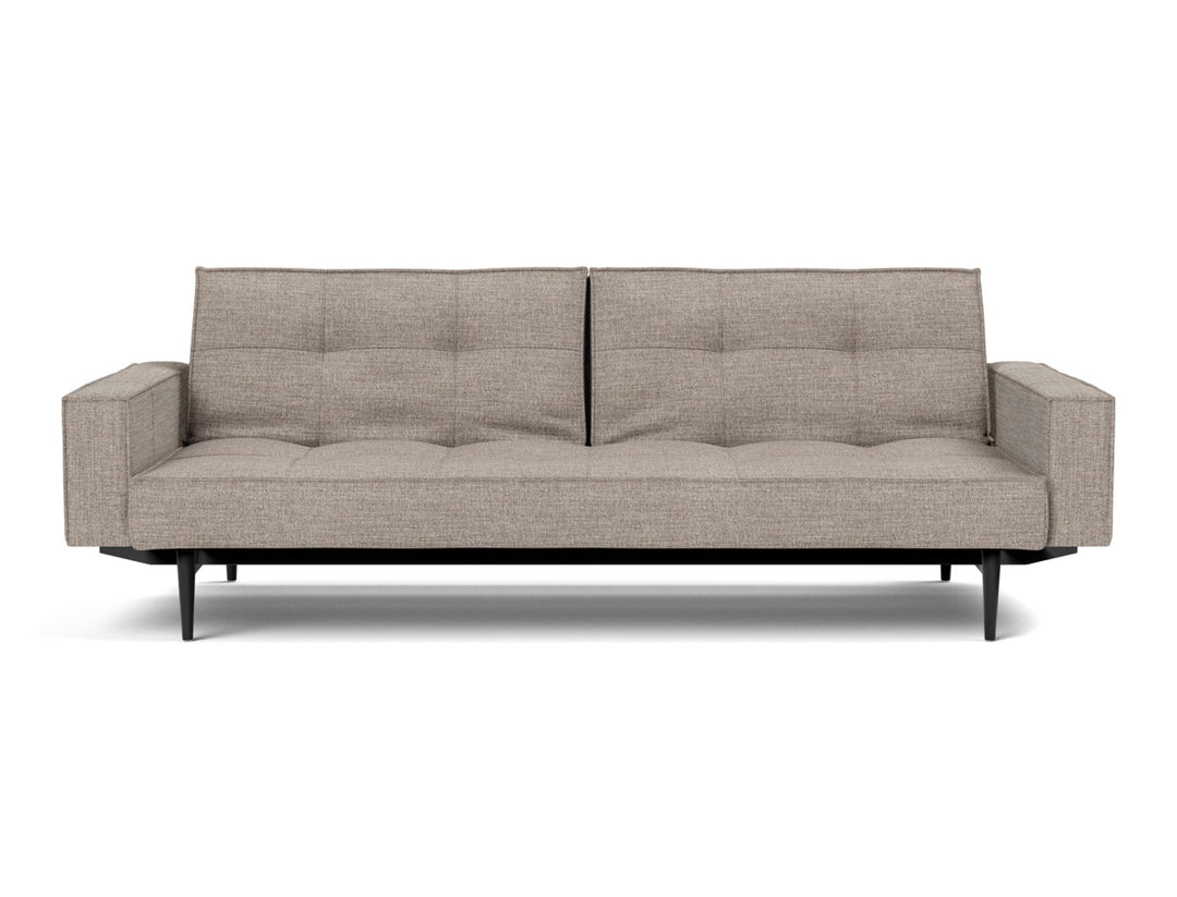 Canapea extensibila cu brate Splitback Styletto / lemn negru, tesatura la alegere #material_472-yuveno-warm-grey