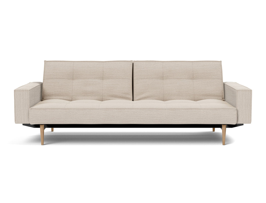 Canapea extensibila cu brate Splitback Styletto Light Wood 115x210cm, tesatura la alegere #material_612-blida-sand-grey