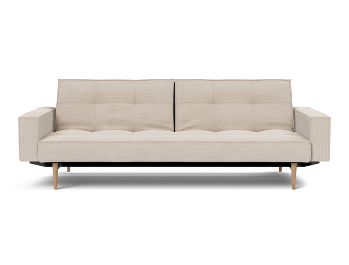 Canapea extensibila cu brate Splitback Styletto Light Wood 115x210cm, tesatura la alegere #material_612-blida-sand-grey
