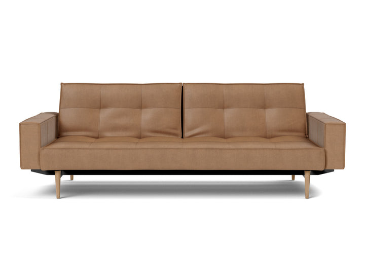 Canapea extensibila cu brate Splitback Styletto Light Wood 115x210cm, tesatura la alegere #material_551-faunal-brown