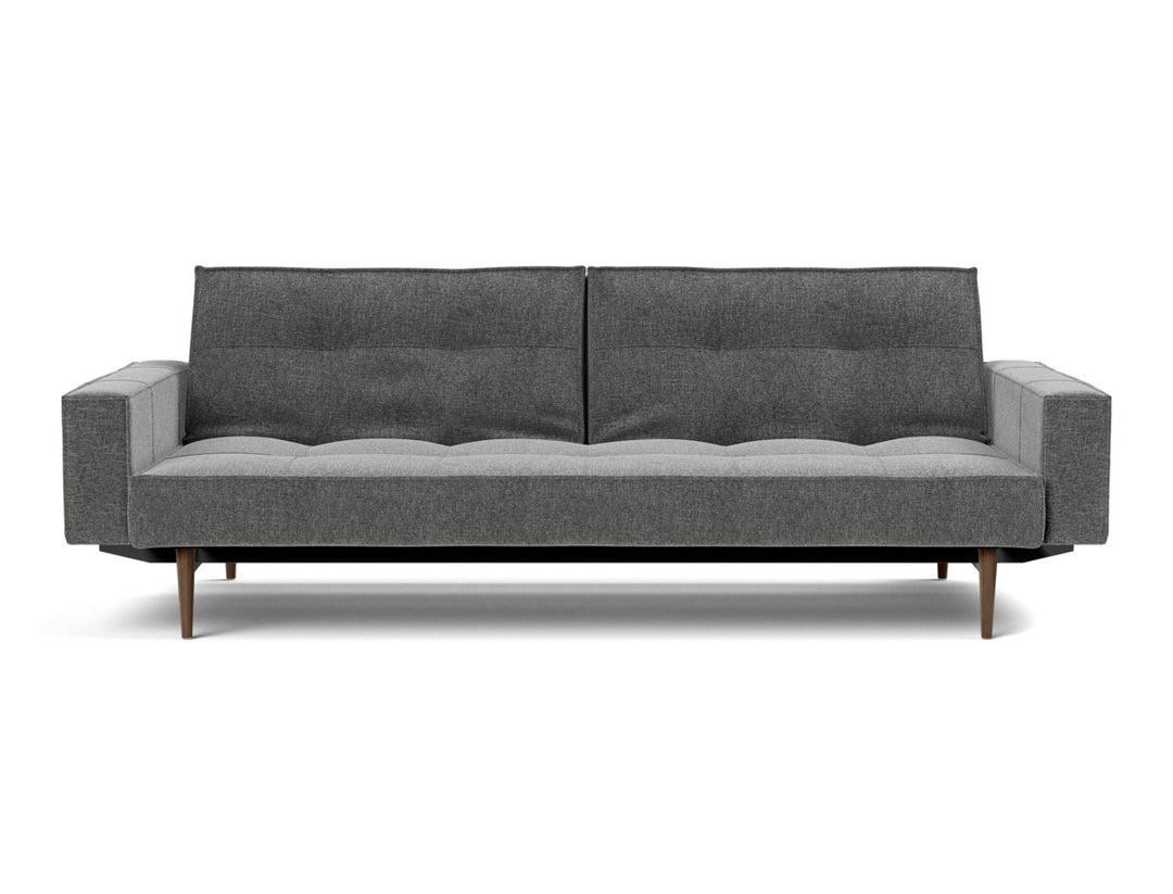 Canapea extensibila cu brate Splitback Styletto Dark Wood 115x210cm, tesatura la alegere #material_563-twist-charcoal