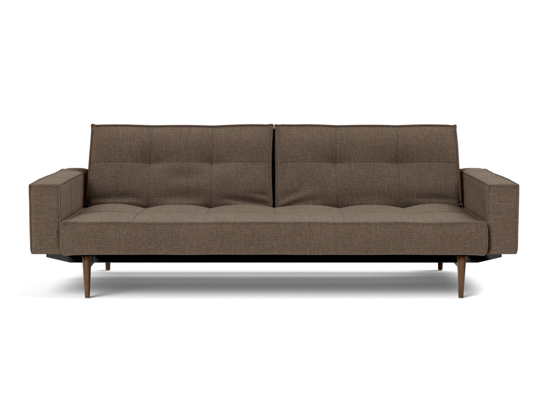Canapea extensibila cu brate Splitback Styletto Dark Wood 115x210cm, tesatura la alegere #material_411-esina-cedar-brown