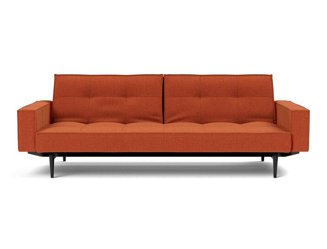 Canapea extensibila cu brate Splitback Styletto / lemn negru, tesatura la alegere #material_412-esina-rust-orange