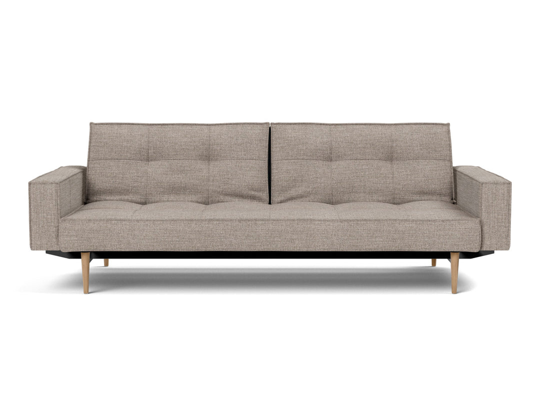 Canapea extensibila cu brate Splitback Styletto Light Wood 115x210cm, tesatura la alegere #material_472-yuveno-warm-grey