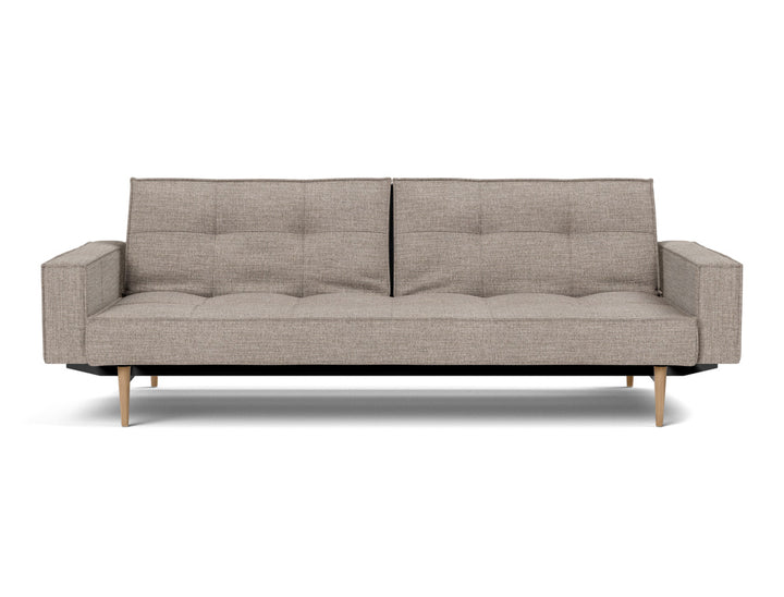 Canapea extensibila cu brate Splitback Styletto Light Wood 115x210cm, tesatura la alegere #material_472-yuveno-warm-grey