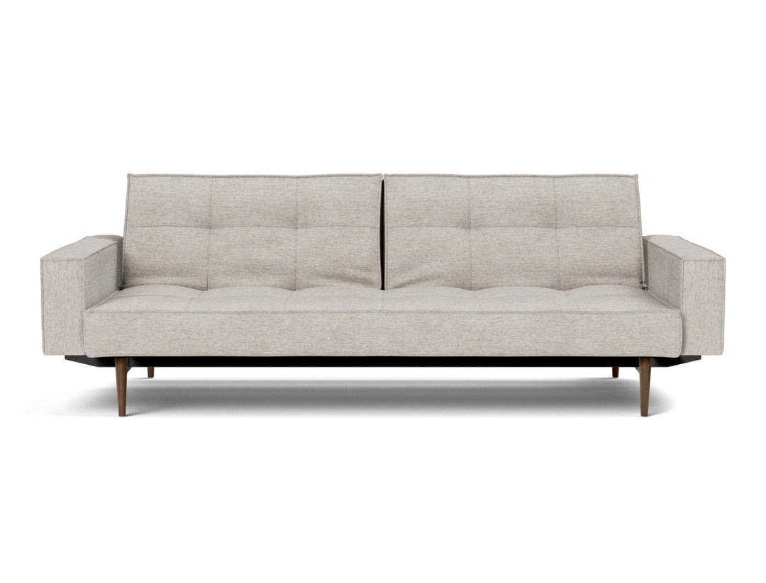 Canapea extensibila cu brate Splitback Styletto Dark Wood 115x210cm, tesatura la alegere #material_471-yuveno-sand