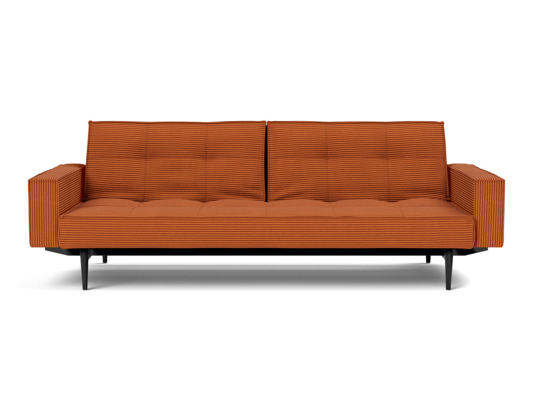 Canapea extensibila cu brate Splitback Styletto / lemn negru, tesatura la alegere #material_595-corduroy-burnt-orange