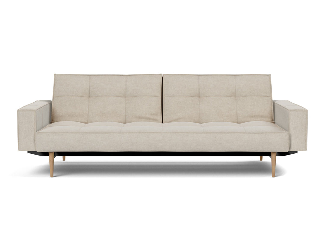 Canapea extensibila cu brate Splitback Styletto Light Wood 115x210cm, tesatura la alegere #material_586-phobos-latte