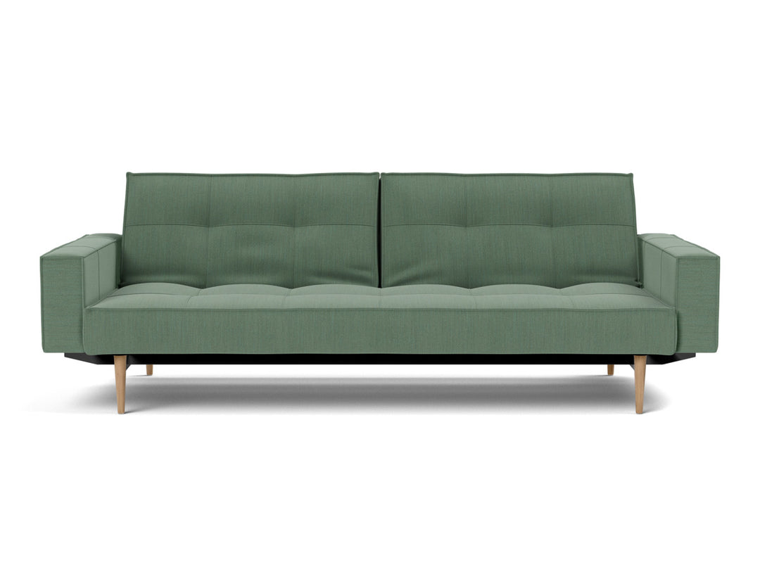 Canapea extensibila cu brate Splitback Styletto Light Wood 115x210cm, tesatura la alegere #material_518-elegance-green