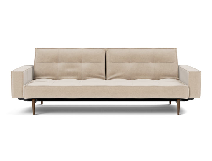 Canapea extensibila cu brate Splitback Styletto Dark Wood 115x210cm, tesatura la alegere #material_410-esina-almond