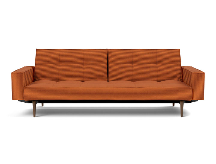 Canapea extensibila cu brate Splitback Styletto Dark Wood 115x210cm, tesatura la alegere #material_595-corduroy-burnt-orange