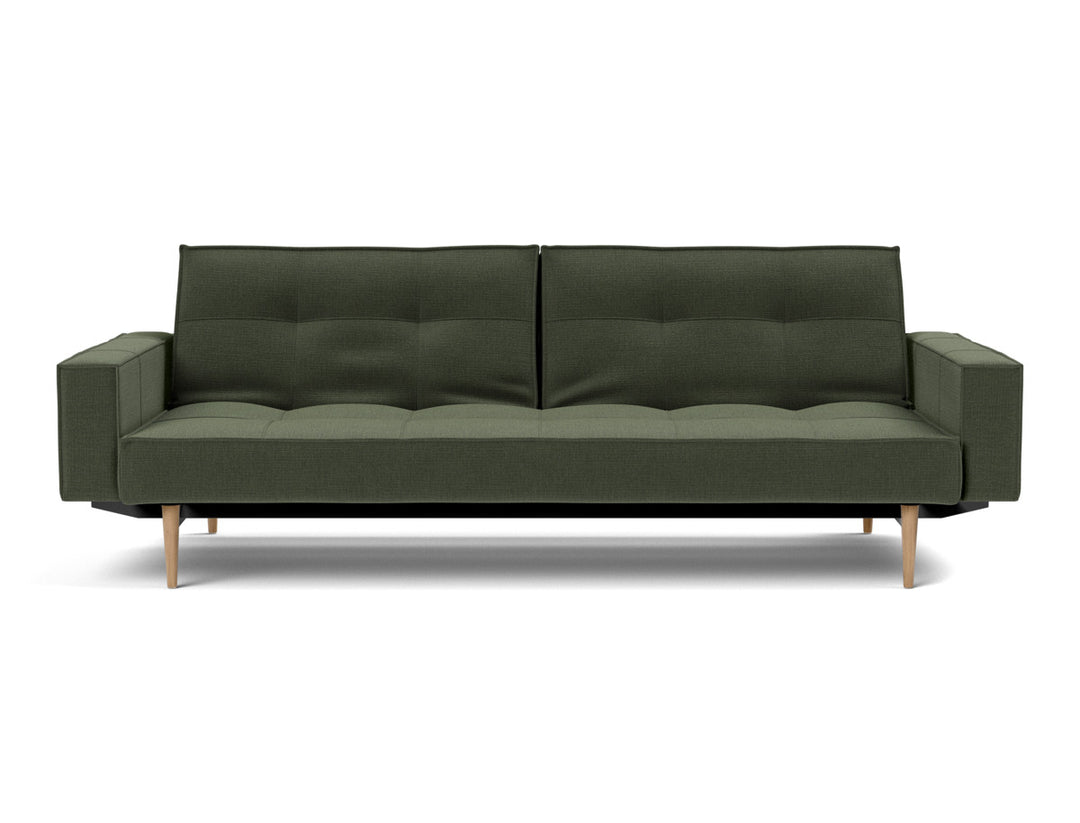 Canapea extensibila cu brate Splitback Styletto Light Wood 115x210cm, tesatura la alegere #material_413-esina-olive-green