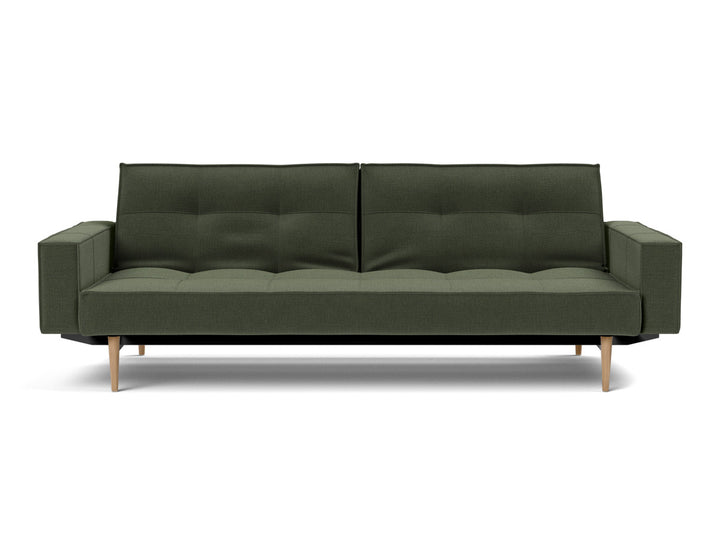 Canapea extensibila cu brate Splitback Styletto Light Wood 115x210cm, tesatura la alegere #material_413-esina-olive-green