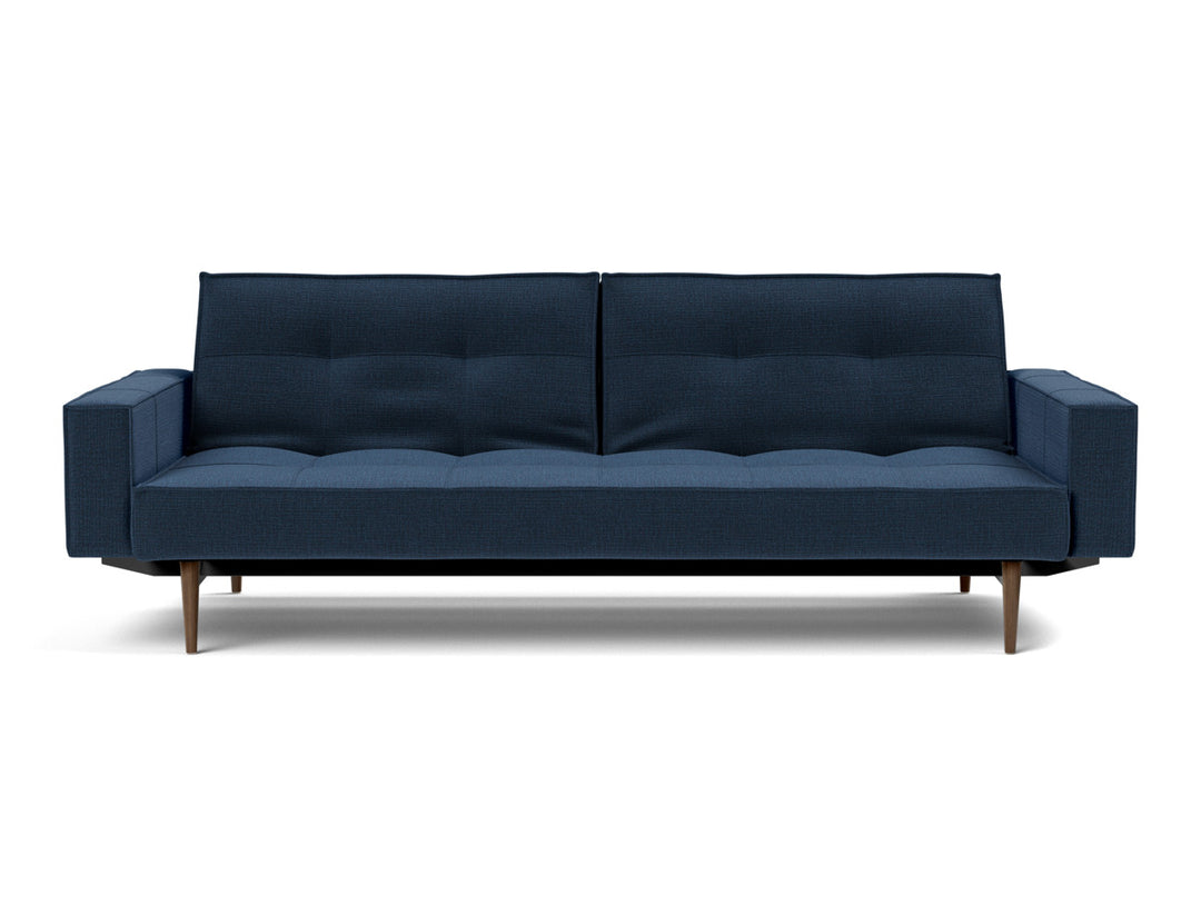 Canapea extensibila cu brate Splitback Styletto Dark Wood 115x210cm, tesatura la alegere #material_414-esina-indigo-blue