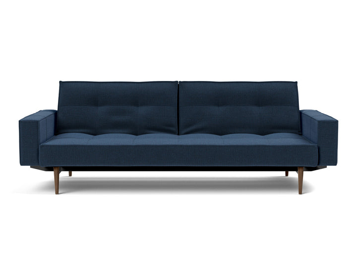Canapea extensibila cu brate Splitback Styletto Dark Wood 115x210cm, tesatura la alegere #material_414-esina-indigo-blue
