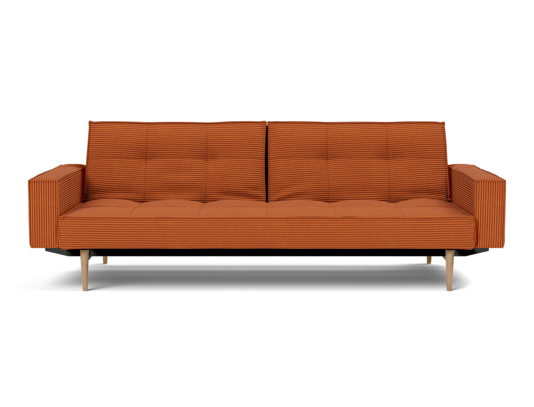 Canapea extensibila cu brate Splitback Styletto Light Wood 115x210cm, tesatura la alegere #material_595-corduroy-burnt-orange