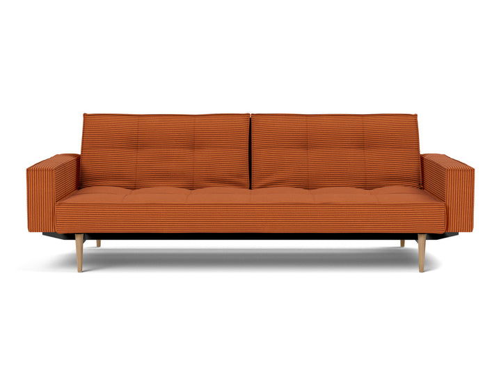 Canapea extensibila cu brate Splitback Styletto Light Wood 115x210cm, tesatura la alegere #material_595-corduroy-burnt-orange