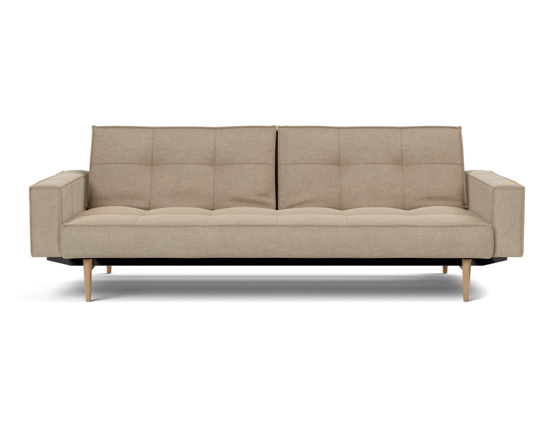 Canapea extensibila cu brate Splitback Styletto Light Wood 115x210cm, tesatura la alegere #material_587-phobos-mocha