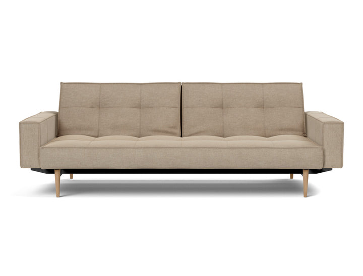 Canapea extensibila cu brate Splitback Styletto Light Wood 115x210cm, tesatura la alegere #material_587-phobos-mocha