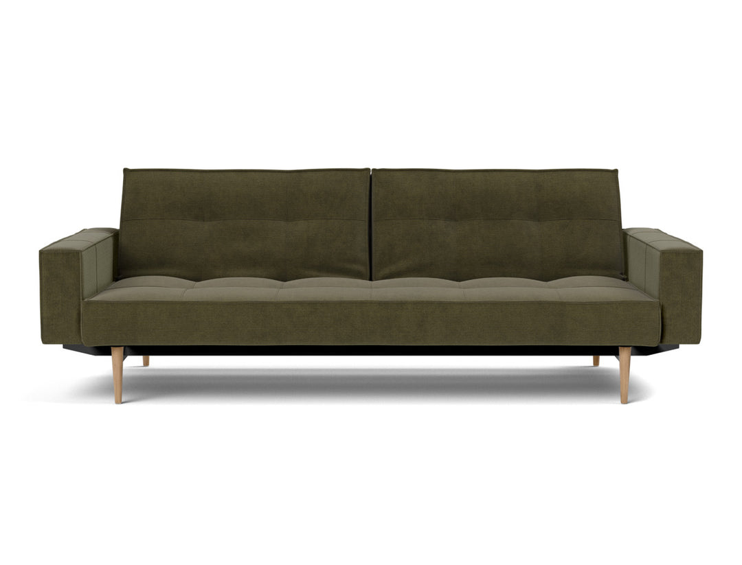 Canapea extensibila cu brate Splitback Styletto Light Wood 115x210cm, tesatura la alegere #material_316-cordufine-pine-green