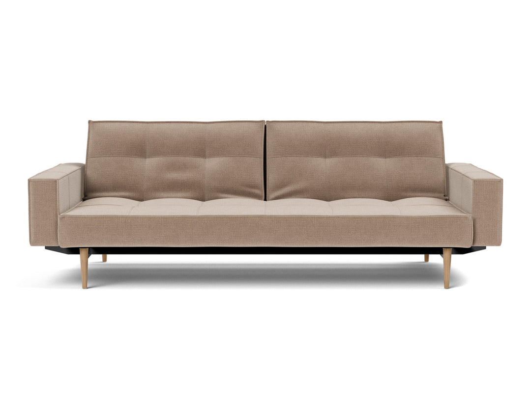 Canapea extensibila cu brate Splitback Styletto Light Wood 115x210cm, tesatura la alegere #material_417-esina-mocha