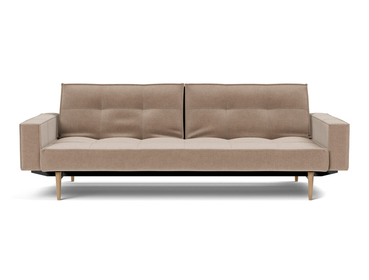 Canapea extensibila cu brate Splitback Styletto Light Wood 115x210cm, tesatura la alegere #material_417-esina-mocha