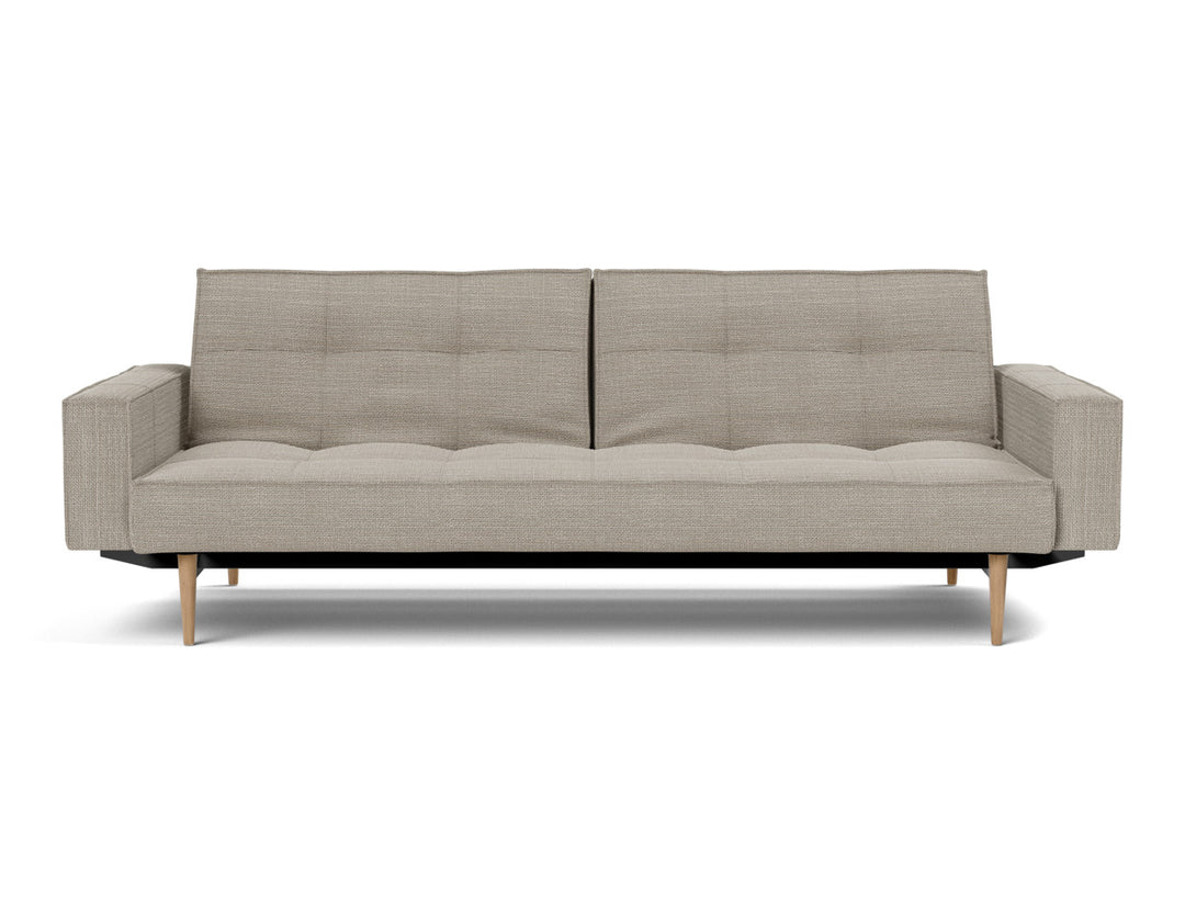 Canapea extensibila cu brate Splitback Styletto Light Wood 115x210cm, tesatura la alegere #material_579-kenya-gravel