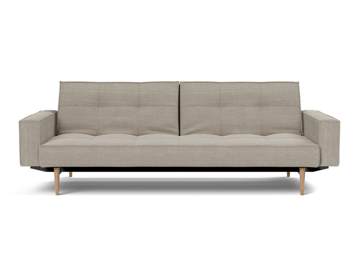 Canapea extensibila cu brate Splitback Styletto Light Wood 115x210cm, tesatura la alegere #material_579-kenya-gravel