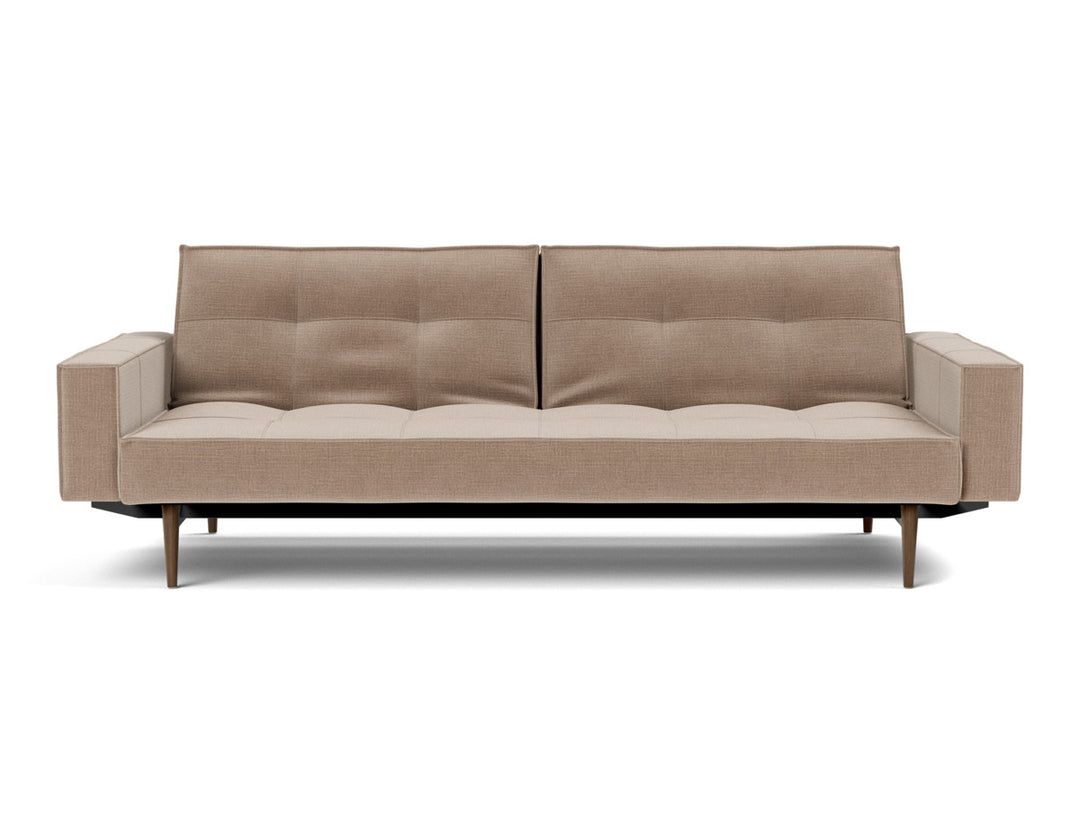 Canapea extensibila cu brate Splitback Styletto Dark Wood 115x210cm, tesatura la alegere #material_417-esina-mocha