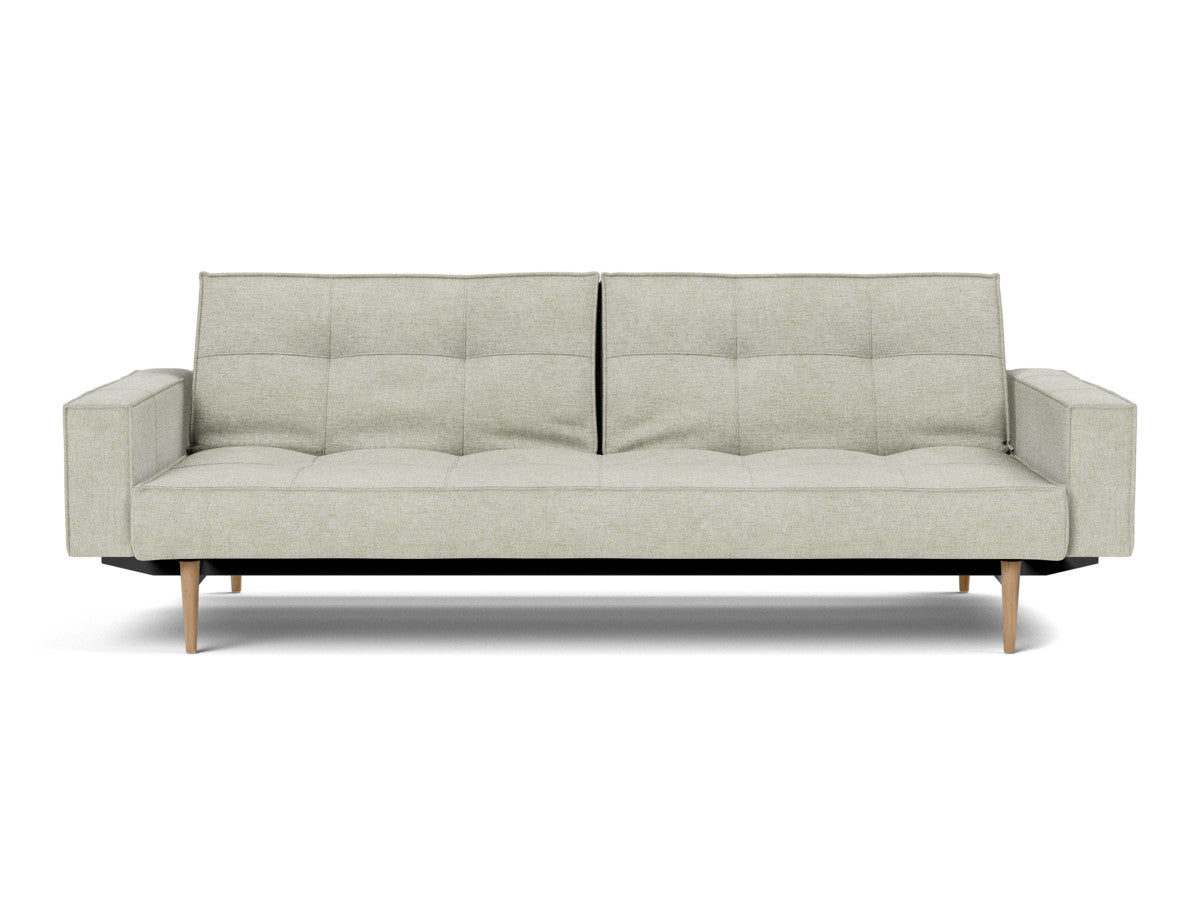 Canapea extensibila cu brate Splitback Styletto Light Wood 115x210cm, tesatura la alegere