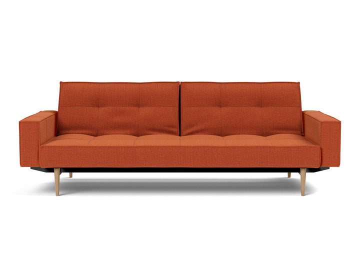 Canapea extensibila cu brate Splitback Styletto Light Wood 115x210cm, tesatura la alegere #material_412-esina-rust-orange