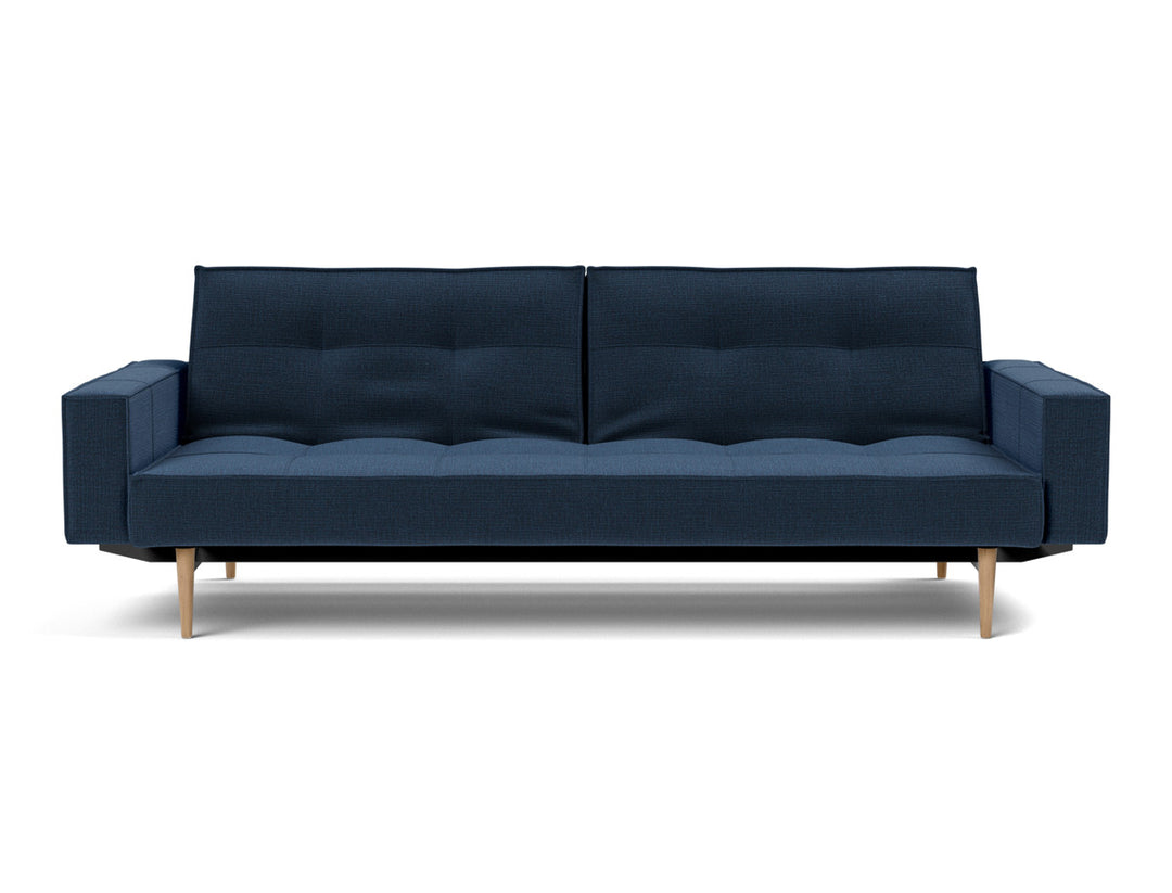 Canapea extensibila cu brate Splitback Styletto Light Wood 115x210cm, tesatura la alegere #material_414-esina-indigo-blue