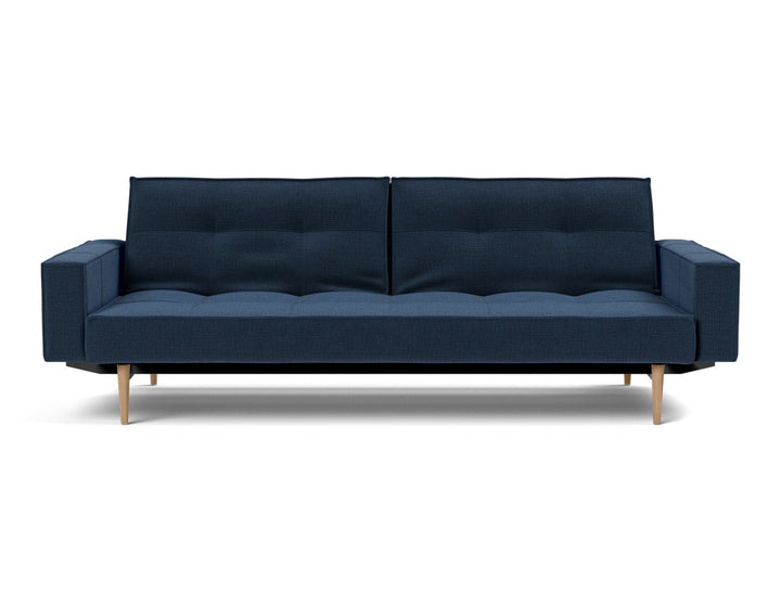 Canapea extensibila cu brate Splitback Styletto Light Wood 115x210cm, tesatura la alegere #material_414-esina-indigo-blue