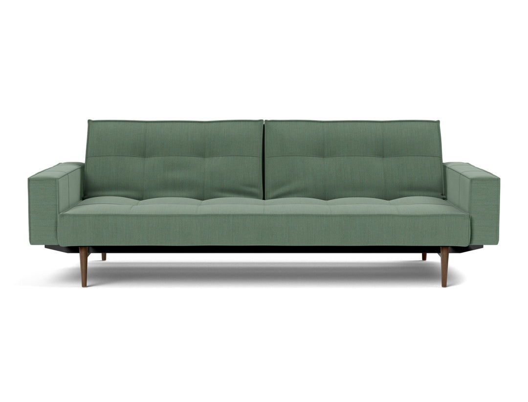 Canapea extensibila cu brate Splitback Styletto Dark Wood 115x210cm, tesatura la alegere #material_518-elegance-green