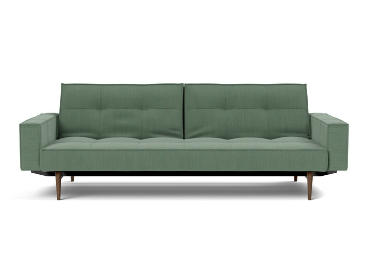 Canapea extensibila cu brate Splitback Styletto Dark Wood 115x210cm, tesatura la alegere #material_518-elegance-green