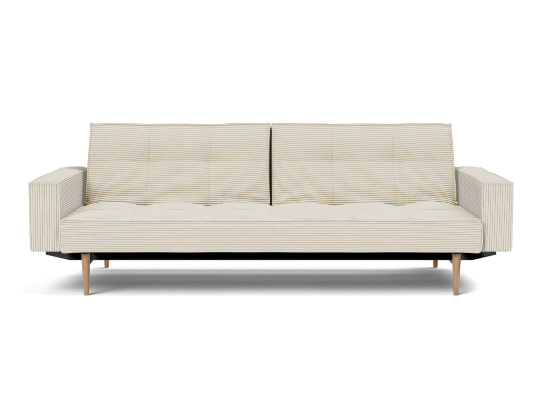 Canapea extensibila cu brate Splitback Styletto Light Wood 115x210cm, tesatura la alegere #material_594-corduroy-ivory