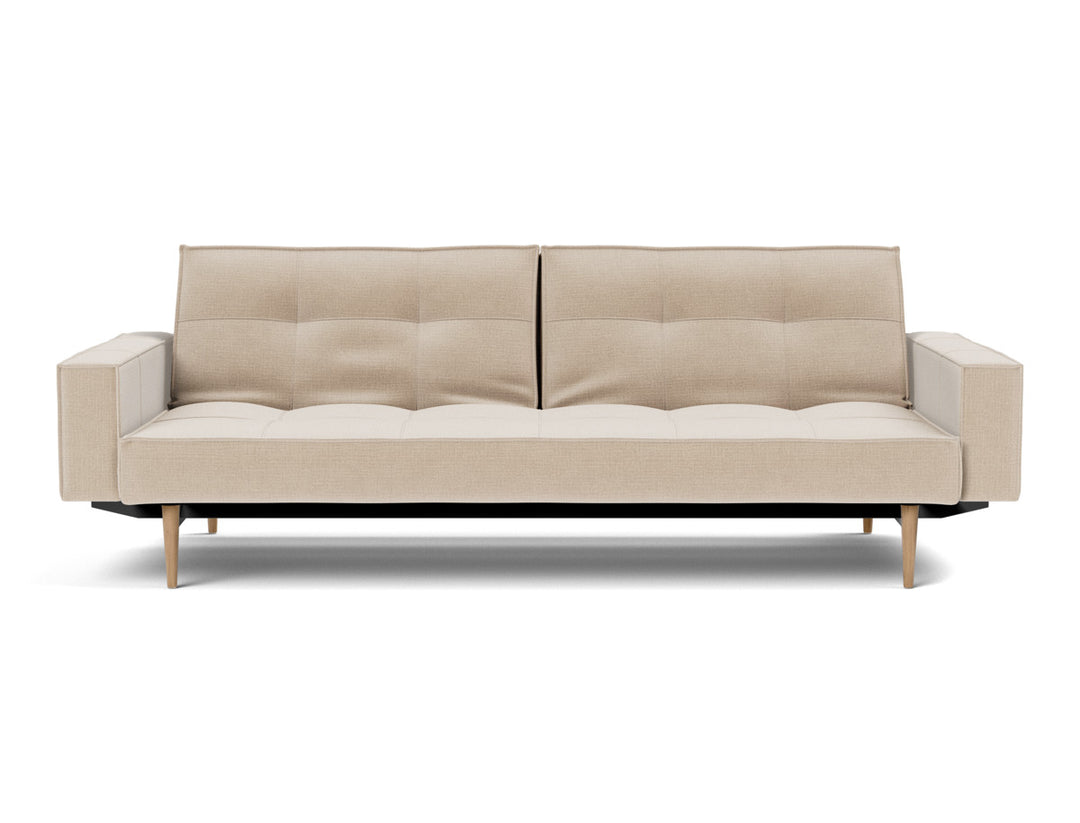 Canapea extensibila cu brate Splitback Styletto Light Wood 115x210cm, tesatura la alegere #material_410-esina-almond